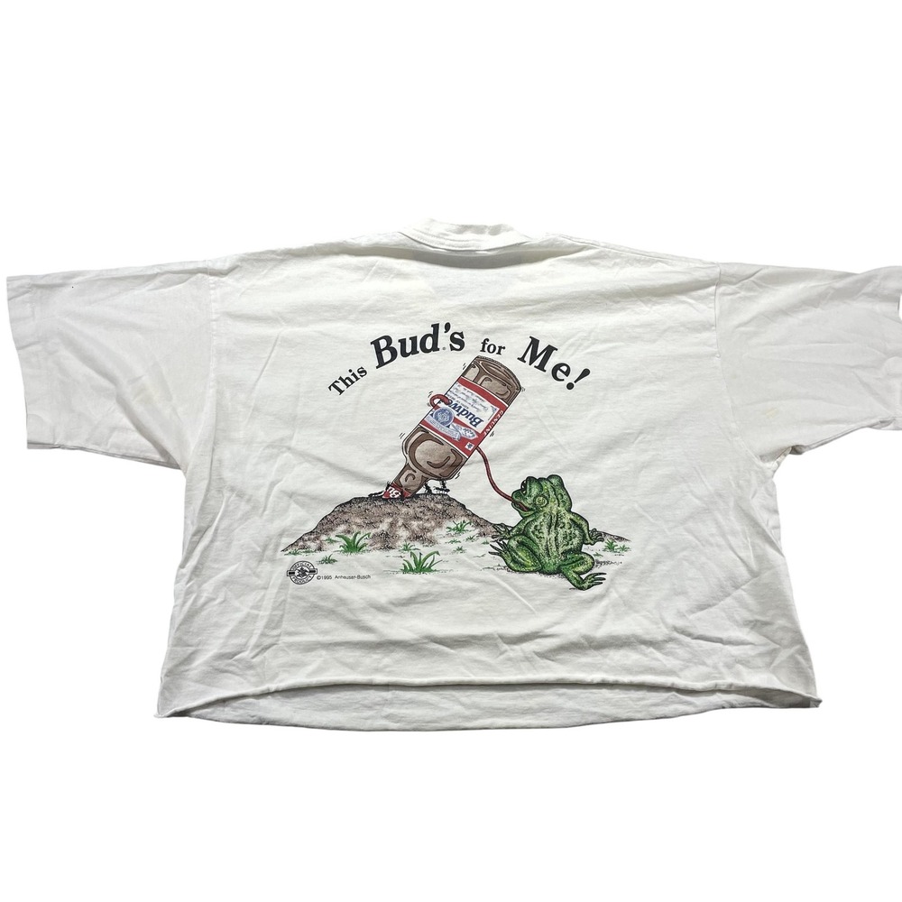 Vintage Budweiser Shirt Womens XL White Frog This Bud's For Me Beer Ad Tee 1995